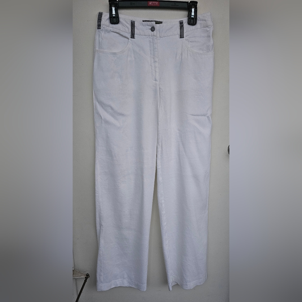 Eva & Claudi Danish Design Linen Blend Optic White Straight Leg Pants .sz.38